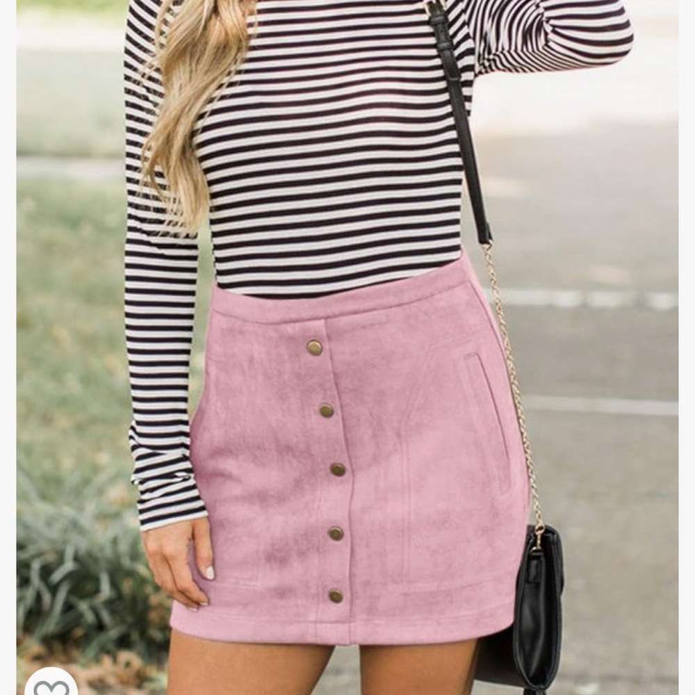 Pink High Waisted Faux Suede Mini Skirt
